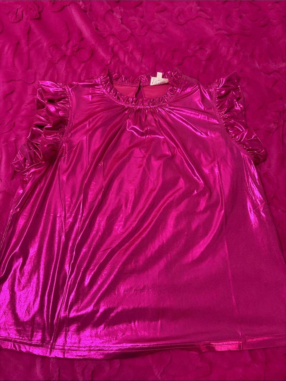 BiBi Metallic Hot Pink Ruffle Sleeve Blouse
